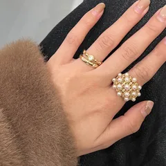 Vintage Style Open Ring For Women Featuring Star Pattern With Electroplated Finish And Rhinestones On Imitation Pearl 3