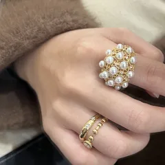 Vintage Style Open Ring For Women Featuring Star Pattern With Electroplated Finish And Rhinestones On Imitation Pearl 4