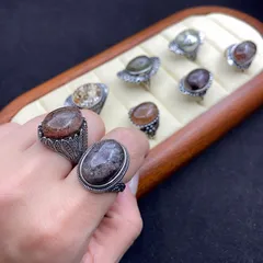 Vintage Style Oval Open Ring For Unisex Featuring Natural Stone Inlay With Electroplated Finish 2