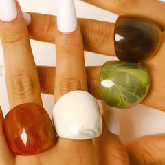 Vintage Style Oval Resin Ring For Unisex In Green 2