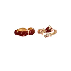 Vintage Style Rose Open Ring For Women In Red Alloy With Enamel Craftsmanship 5