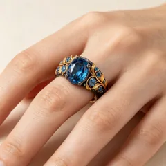 Vintage Style Round Silver Alloy Ring For Women Featuring September Birthstone Sapphire 4