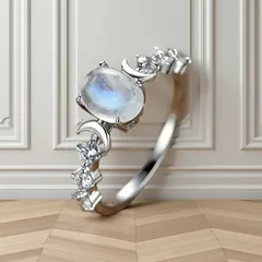 Vintage Style Silver Alloy Moon Ring For Women With Electroplated Finish 2
