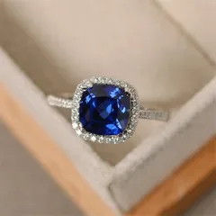 Vintage Style Square Ring For Women In Royal Blue Alloy With Natural Stone Inlay Featuring Electroplated Finish 3