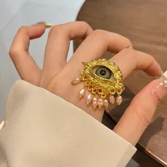 Vintage Style Classic Style Devil's Eye Imitation Pearl Alloy Plating Women's Open Rings 2