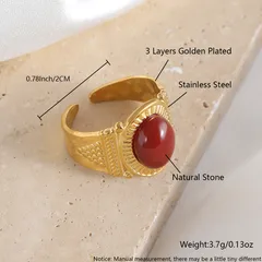 Vintage Style Geometric 304 Stainless Steel Natural Stone Women's Open Rings 2