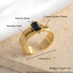 Vintage Style Geometric 304 Stainless Steel Natural Stone Women's Open Rings 3