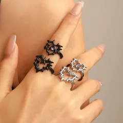 For Women Silver Alloy Charm Ring With Inlay Zircon Heart Design, 1 Piece