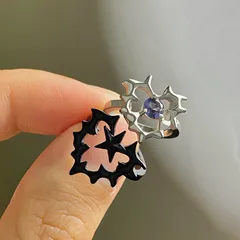For Women Silver Alloy Charm Ring With Inlay Zircon Heart Design, 1 Piece 2