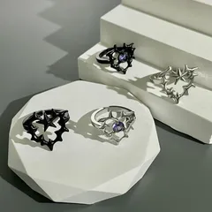 For Women Silver Alloy Charm Ring With Inlay Zircon Heart Design, 1 Piece 3
