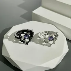 For Women Silver Alloy Charm Ring With Inlay Zircon Heart Design, 1 Piece 4