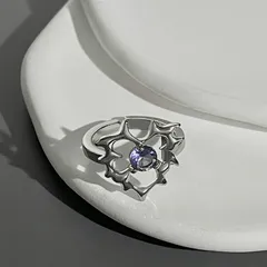 For Women Silver Alloy Charm Ring With Inlay Zircon Heart Design, 1 Piece 5