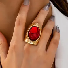 Vintage-style Unisex Geometric Ring Featuring The Ruby, The Birthstone For July, Made Of Gold Electroplated Zinc Alloy