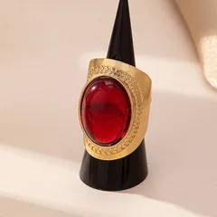 Vintage-style Unisex Geometric Ring Featuring The Ruby, The Birthstone For July, Made Of Gold Electroplated Zinc Alloy 2