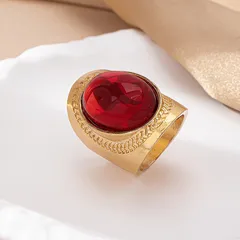 Vintage-style Unisex Geometric Ring Featuring The Ruby, The Birthstone For July, Made Of Gold Electroplated Zinc Alloy 3