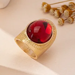 Vintage-style Unisex Geometric Ring Featuring The Ruby, The Birthstone For July, Made Of Gold Electroplated Zinc Alloy 4