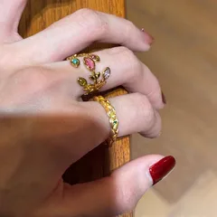 Vintage Style Women’s Alloy Rings For Leaves Featuring Braid Craftsmanship With Zircon Inlay 2