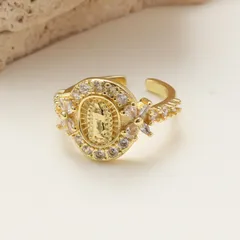 Virgin Mary Open Ring For Women In Copper With 18K Real Gold Electroplated And Zircon Inlay 3