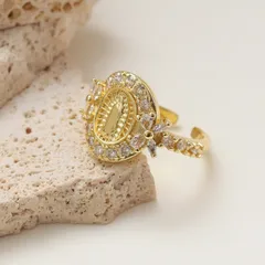 Virgin Mary Open Ring For Women In Copper With 18K Real Gold Electroplated And Zircon Inlay 4