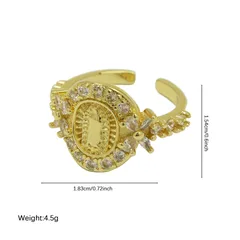 Virgin Mary Open Ring For Women In Copper With 18K Real Gold Electroplated And Zircon Inlay 5