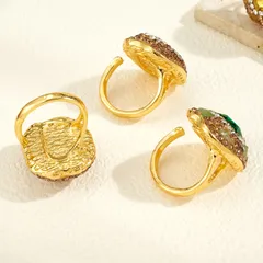 Water Droplets Open Ring For Women, 1 Pc Package, Alloy With 14K Real Gold Plated 0.03µm Thickness And Glass Inlay 4