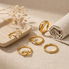 Water Droplets Ring For Women In 304 Stainless Steel With 18K Gold Plated Finish And Rhinestones, 0.03µm-0.05µm Coating 2