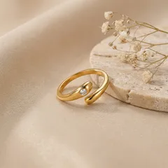 Water Droplets Ring For Women In 304 Stainless Steel With 18K Gold Plated Finish And Rhinestones, 0.03µm-0.05µm Coating 3