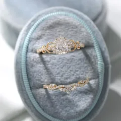 Water Droplets Rings For Women In Electroplated Copper With Zircon Inlay, 2 Pieces Set