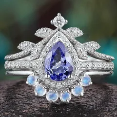 Water Droplets Rings For Women 3 Pieces Set In Metal With Electroplated Finish Featuring September Birthstone Sapphire