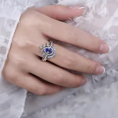 Water Droplets Rings For Women 3 Pieces Set In Metal With Electroplated Finish Featuring September Birthstone Sapphire 2