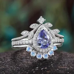Water Droplets Rings For Women 3 Pieces Set In Metal With Electroplated Finish Featuring September Birthstone Sapphire 3