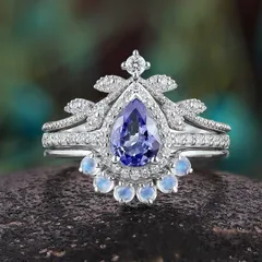 Water Droplets Rings For Women 3 Pieces Set In Metal With Electroplated Finish Featuring September Birthstone Sapphire 4