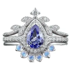 Water Droplets Rings For Women 3 Pieces Set In Metal With Electroplated Finish Featuring September Birthstone Sapphire 5