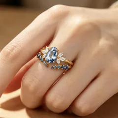 Water Droplets Rings For Women In Royal Blue Featuring September Birthstone Sapphire With Golden Plated Alloy, 1 Pair 4