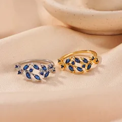 Waterproof Non Tarnish Leaf Open Ring For Women In 18K Gold Plated Copper With Zircon Inlay And Vacuum Plating 4