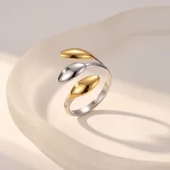 Waterproof Non Tarnish Leaves Open Rings For Women In Golden Plated Titanium Steel With Electroplated Finish 2