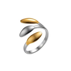 Waterproof Non Tarnish Leaves Open Rings For Women In Golden Plated Titanium Steel With Electroplated Finish 3