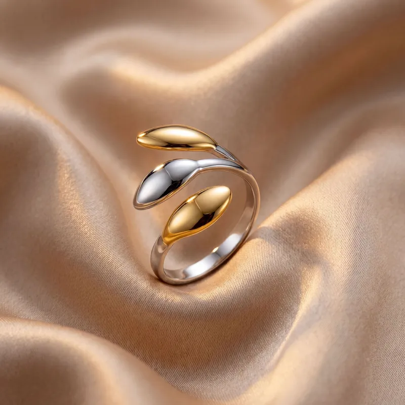 Waterproof Non Tarnish Leaves Open Rings For Women In Golden Plated Titanium Steel With Electroplated Finish 4