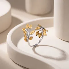 Waterproof Non Tarnish Leaves Open Rings For Women In Multicolor Titanium Steel With Electroplated Gold Plating 2