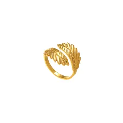 Waterproof Non Tarnish Leaves Ring In Gold, Unisex Titanium Steel With Electroplated Finish 2