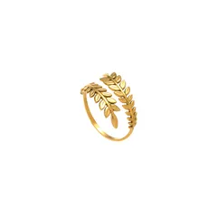 Waterproof Non Tarnish Leaves Ring In Gold, Unisex Titanium Steel With Electroplated Finish 4