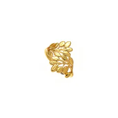 Waterproof Non Tarnish Leaves Ring In Gold, Unisex Titanium Steel With Electroplated Finish 5