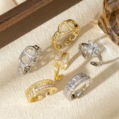 Waterproof Non Tarnish Open Rings For Women Featuring 18K Real Gold Plated Copper With Zircon Inlay