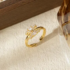 Waterproof Non Tarnish Open Rings For Women Featuring 18K Real Gold Plated Copper With Zircon Inlay 2