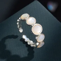 Waves Open Rings For Women In Silver Copper Alloy With Mother-of-pearl Shell Inlay, Featuring Electroplated Finish