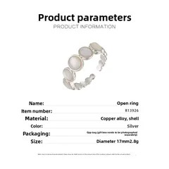 Waves Open Rings For Women In Silver Copper Alloy With Mother-of-pearl Shell Inlay, Featuring Electroplated Finish 3