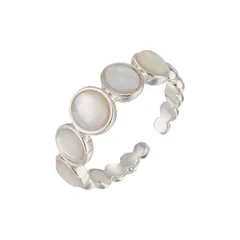 Waves Open Rings For Women In Silver Copper Alloy With Mother-of-pearl Shell Inlay, Featuring Electroplated Finish 5
