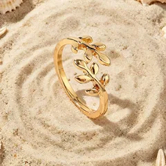 For Wedding Season Multicolor Leaves Open Ring Unisex KC Golden Plated With 0.03µm Coating Thickness, 1 Piece
