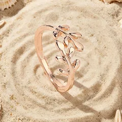 For Wedding Season Multicolor Leaves Open Ring Unisex KC Golden Plated With 0.03µm Coating Thickness, 1 Piece 3
