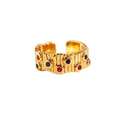 Geometric Irregular Open Ring For Women In Brass With Zircon Inlay, Adjustable Size 4